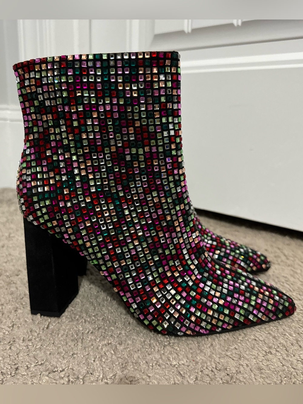 Cool Wild Pair size 7 multi color rhinestone square block heel Ingrid boots new